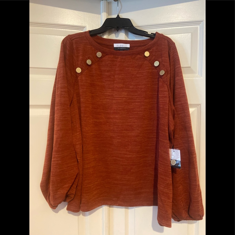 Eloquii Elements Balloon Sleeve Tee with Buttons Size 26/28